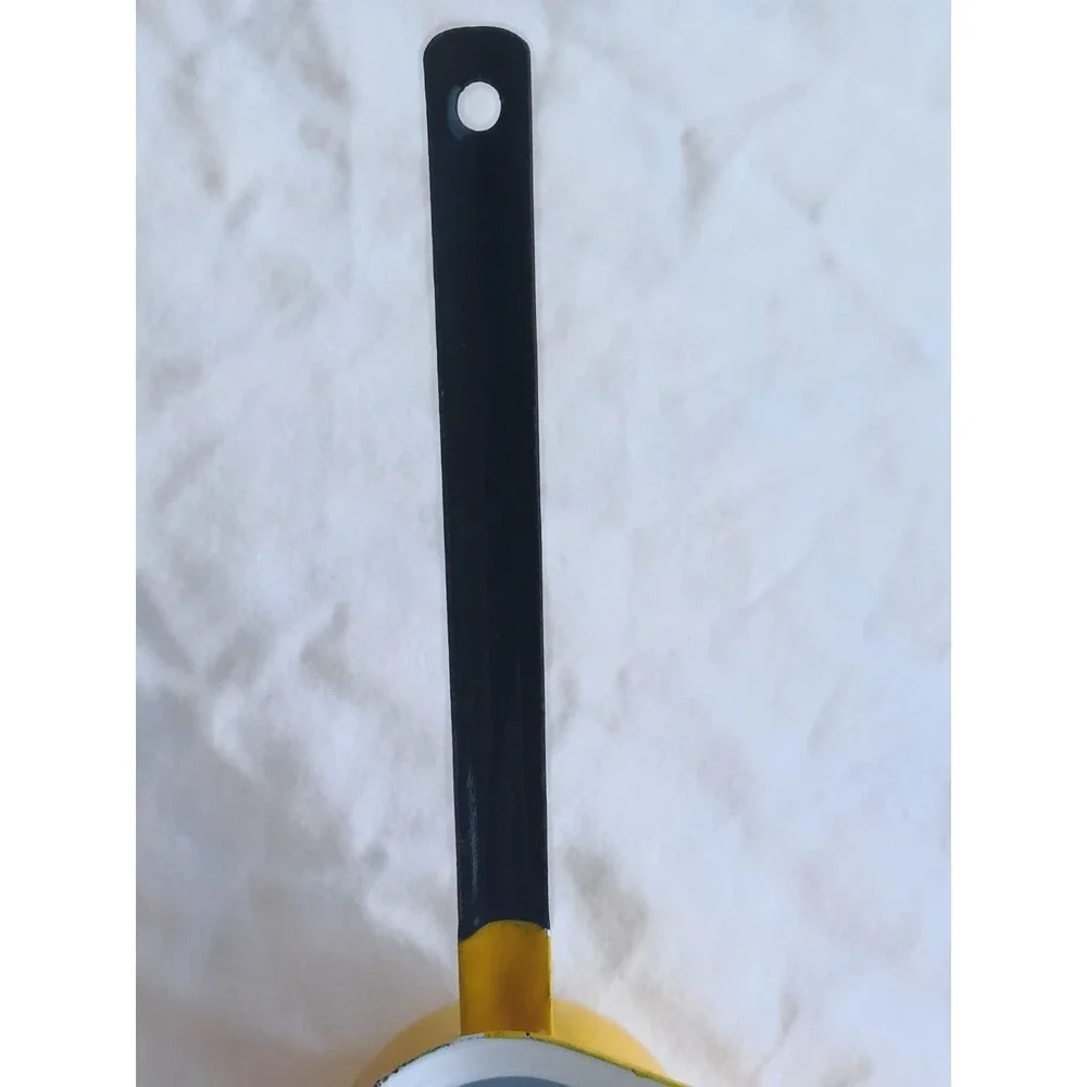 Vtg Butter Warmer Melter Coffee Milk Ladle Enamelware Yellow Primitive Stove Pot